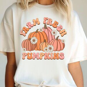 NEW Comfort Colors Farm Fresh Pumpkins Soft Cotton Crewneck Graphic Tee Shirt